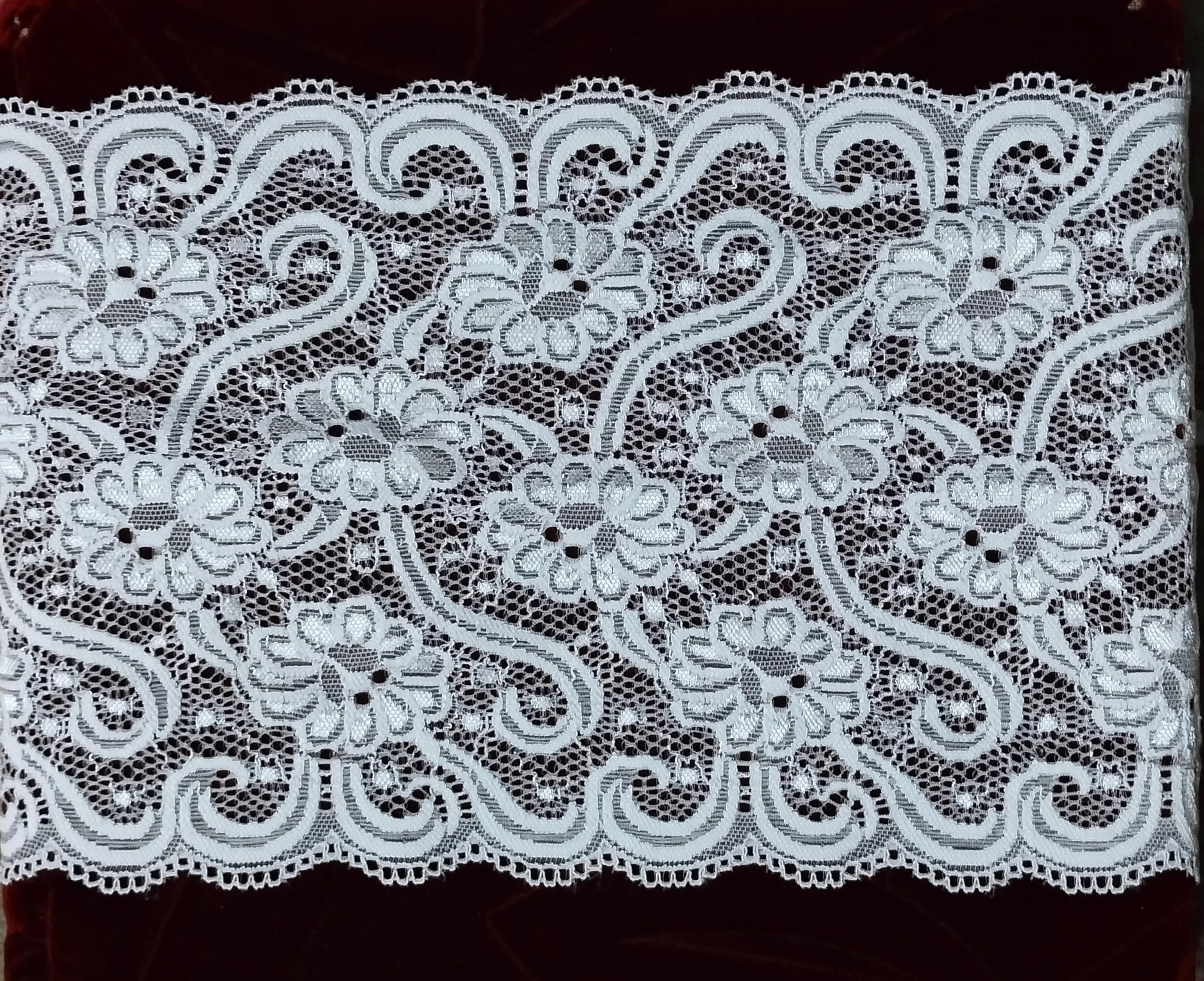 Bhavya Enterprises Imported 5 Yard 7 inch Wide White Floral Stretch net Lace Trim DIY Sewing Applique-image-40