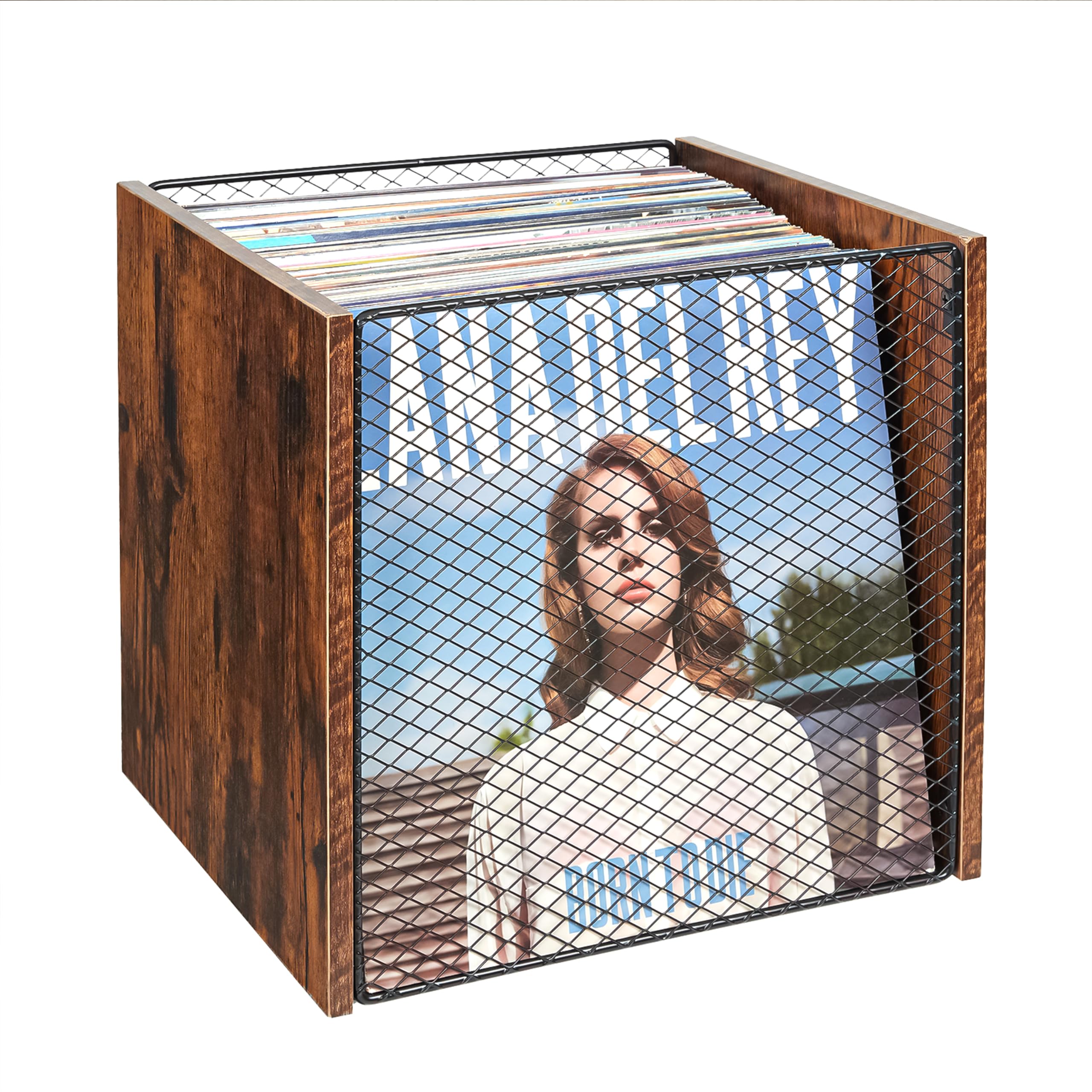 Honkazita 1 mueble de almacenamiento de discos de vinilo | Modular apilable, capacidad de álbum de vinilo 40-55, visualización de almacenamiento, caja organizadora de madera natural