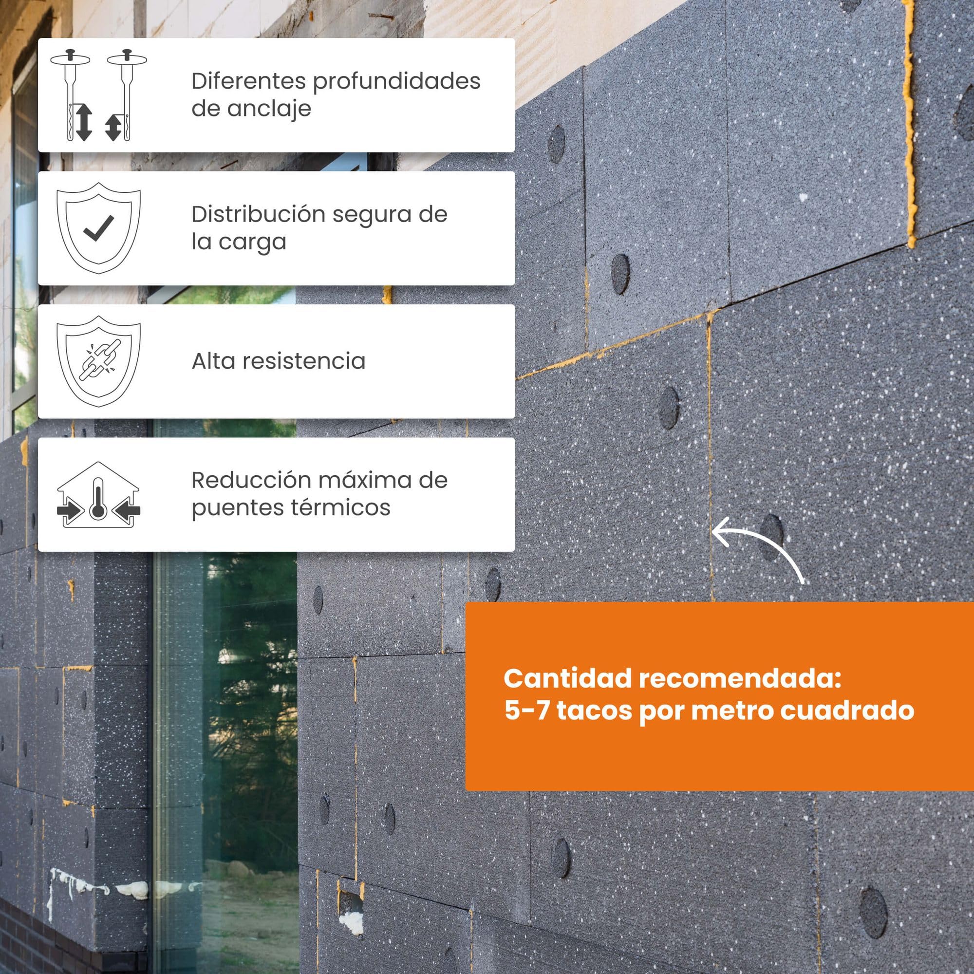PROTEKTOR 200x Taco atornillable, 200 arandelas+fresa Ø8 x 120mm | Taco SATE para aislamiento de fachada, para poliestireno y lana mineral, taco de disco, taco aislante