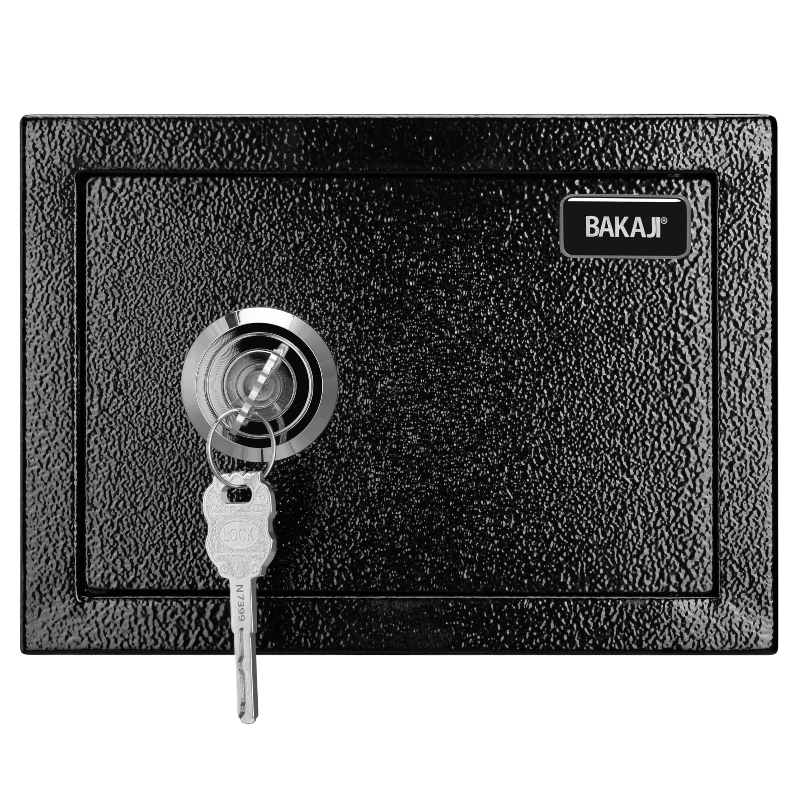 BAKAJI Cassaforte di Sicurezza in Acciaio con Chiave a Doppia Serratura, Cassetta Meccanica Antiscasso, Resistente al Fuoco con 2 Bulloni per Fissaggio a Muro Parete, 23 x 17 x 17.3 cm