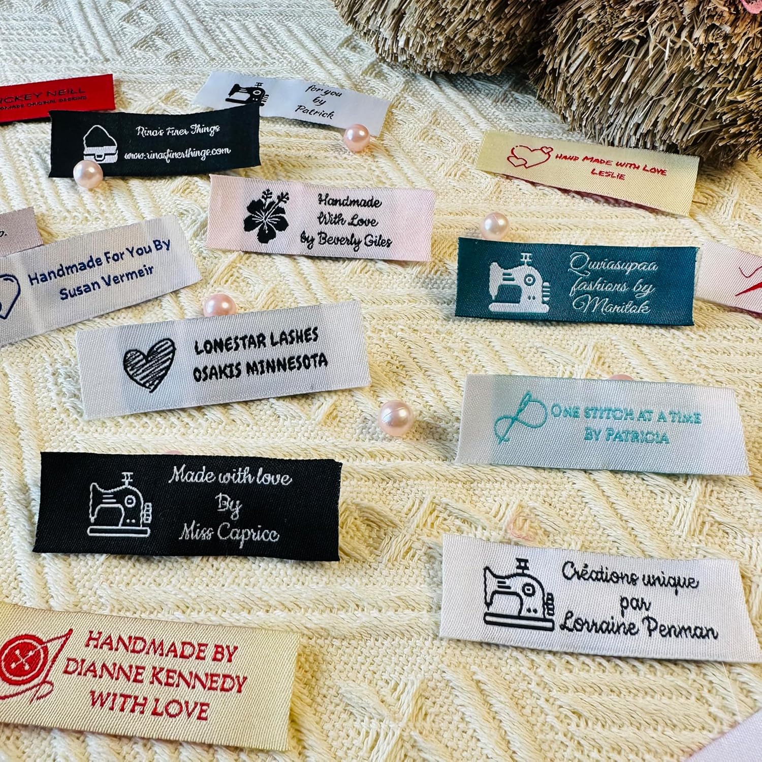 100 Pcs Personalized Woven Labels – Custom Sewing Tags for Handmade Clothing, Quilting, Knitting & DIY Crafts – Professional Fabric Labels for Small Business (20mm × 60mm)