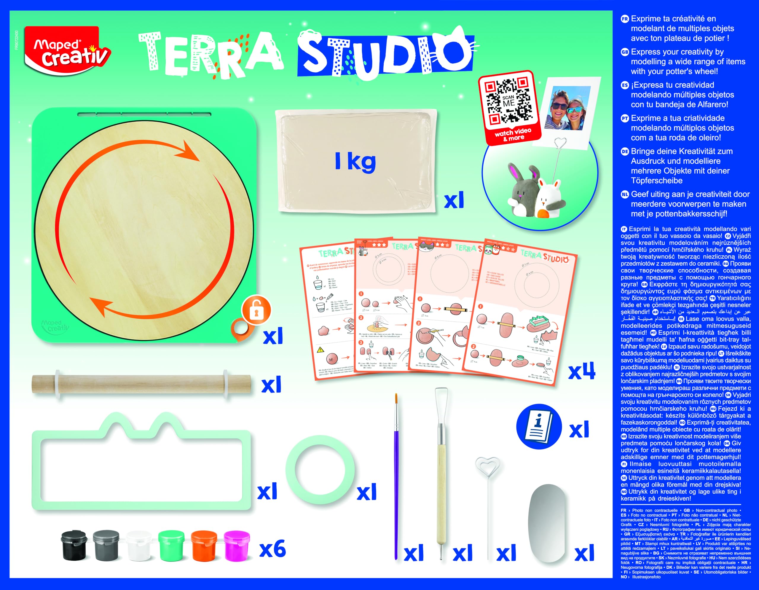 Maped - Terra Studio Juego de Alfarería Torno Eléctrico con Todo Incluido: Arcilla, Herramientas y Pinturas, Manualidad Divertida para Niños Artistas, Crea tus Propios Cacharritos de Barro
