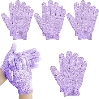 4 Pairs Bath Gloves, Body Scrub Mitts, Shower Scrubber Gloves for Shower Spa Massage & Body Scrub for Women Bath Spa Accessories (Purple, S)