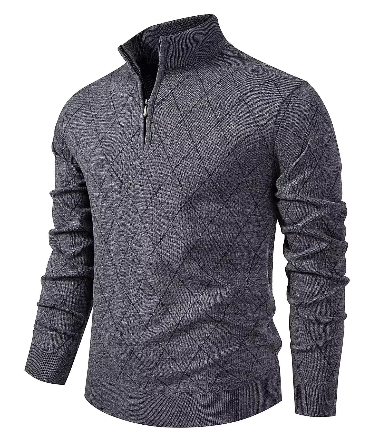 Jinsha Jersey Hombre Cuello Alto Primavera Invierno Sweater Pullover con 1/4 Cremallera Punto Moda Gris Negro Cálido Sueter para Hombre Suéter Ropa
