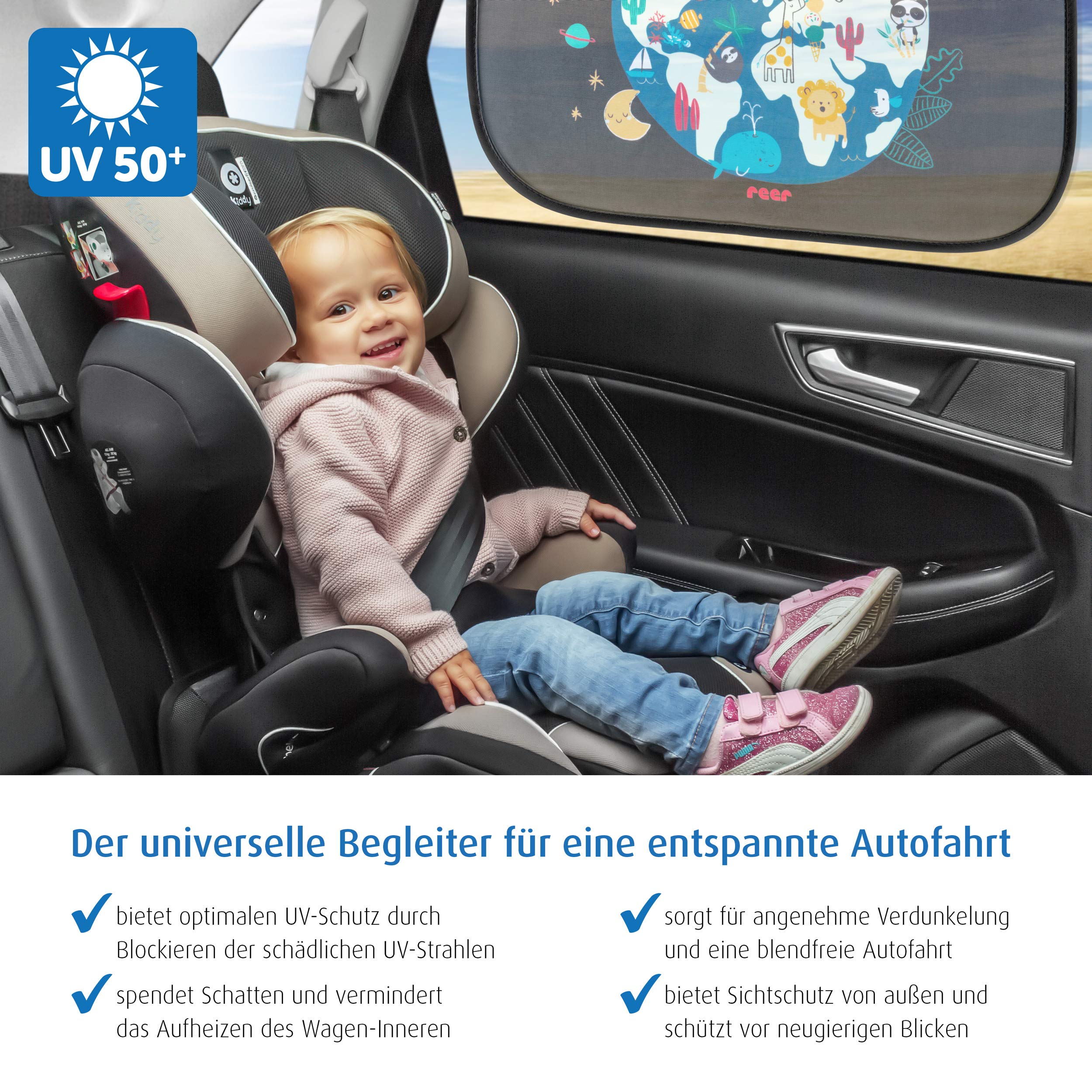 Reer 86112 TravelKid Sun Samochodowa Osłona Przeciwsłoneczna z Ochroną przed Promieniowaniem UV, Czarny