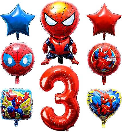 Amazon Com Pantide 8pcs Spider Superhero Balloons 3rd Birthday Including Giant Number 3 Balloon Foil Balloons Superhero Theme Birthday Party Decorations Supplies For Baby Kids Boys Who Likes Spider Hero Toys