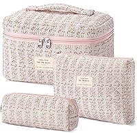 Vista 25 de HBselect Bolsa de Maquillaje Acolchada, 3 Piezas de Gran Bolsa de Maquillaje de Viaje de Algodón, Linda Bolsa de Maquillaje Floral Coquette, Bolsa