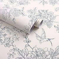 Froluya Cream White & Blue Floral Peel and Stick Wallpaper 17.7"x118.1" Vintage Boho Removable Vinyl for Bedroom Bathroom