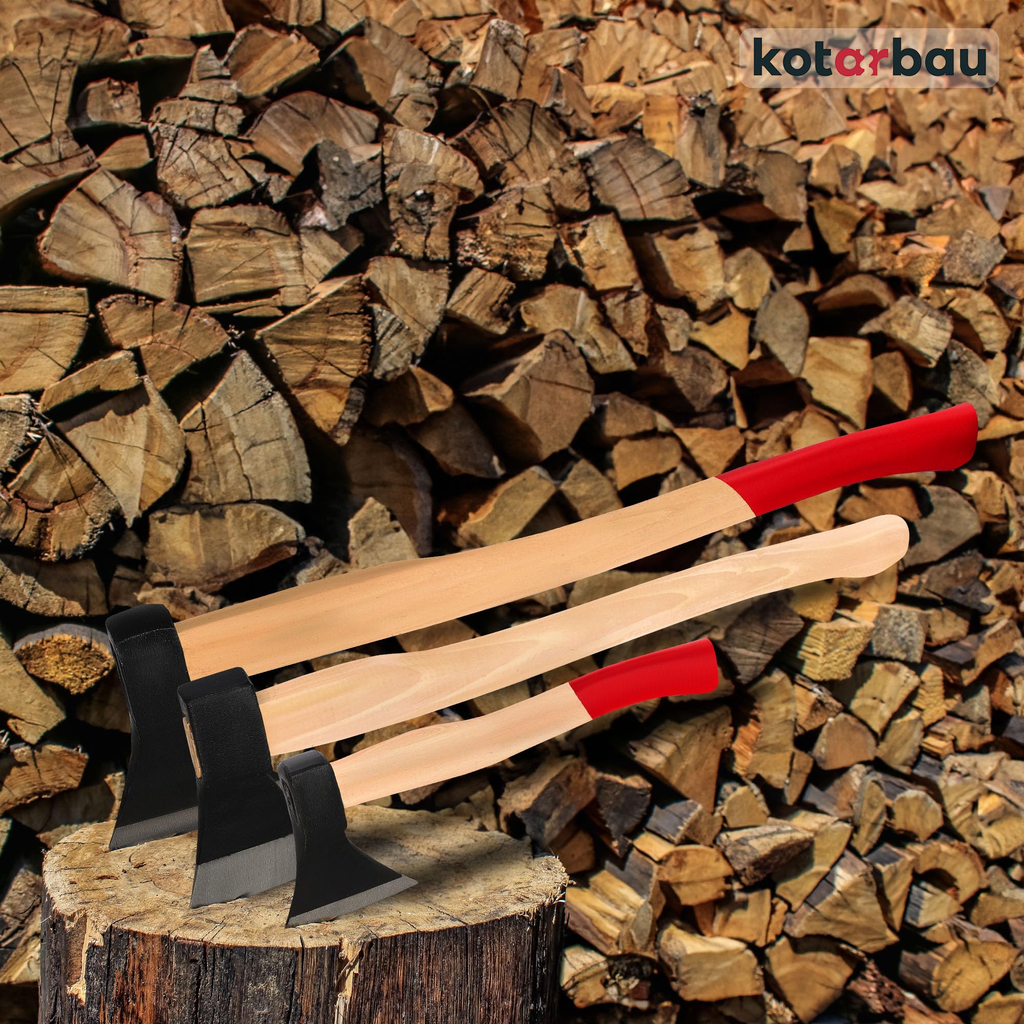 KOTARBAU® Hacha forjada 2,5 kg Longitud total 794 mm con mango de madera Hacha para hendidura de madera Hacha de cañón Martillo de madera