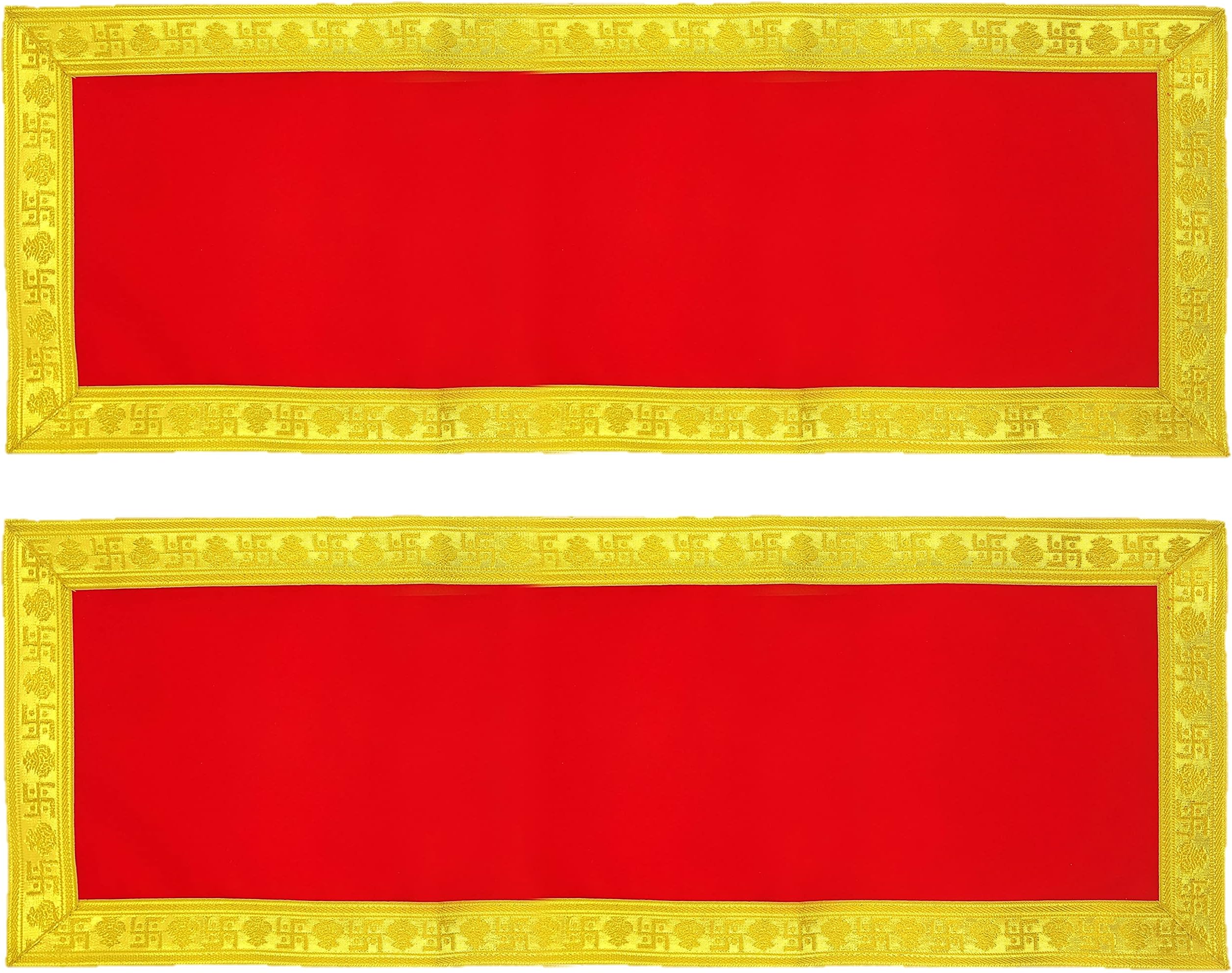 Bhakti Lehar ( Size: 10" x 30" Inch ) Long Length Red Velvet Pooja Aasan Cloth / Chowki Aasan Kapda / Big Size Plain Altar Cloth for Home Mandir, Temple and Pooja Ghar (Pack of 2)