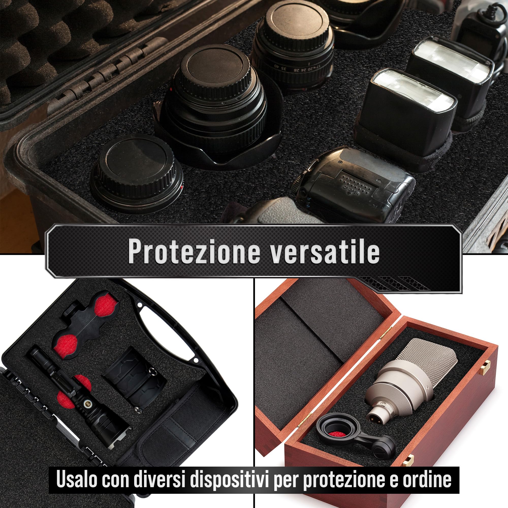 Precision Defined Kit Schiuma per Cassette degli Attrezzi - Inserti per Custodie, Shadow Foam Nero/Rosso (40,6 x 30,4 x 2,54 cm, Confezione da 4)