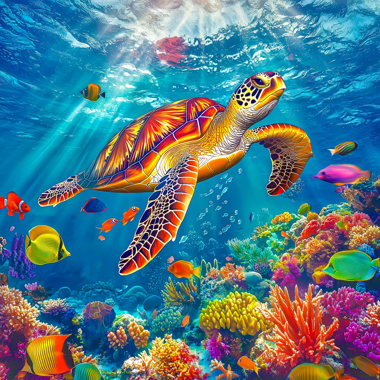 Bgraamiens Swimming Sea Turtle 1000 Piece Jigsaw Puzzle for Adults – Colorful Ocean Underwater Puzzle with Sea Life, Challenging and Relaxing Puzzle