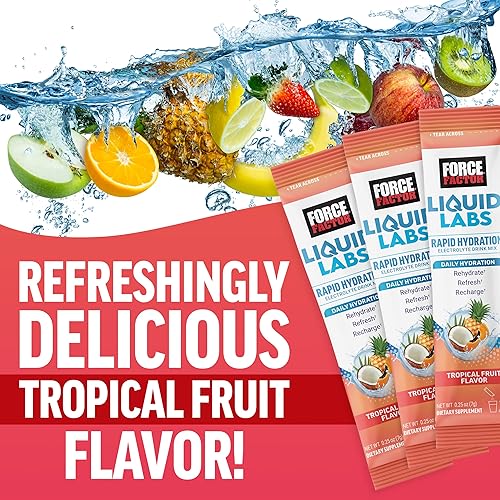 Miniatura 3 de Force Factor Liquid Labs - Paquetes de electrolitos en polvo, frutas tropicales, paquetes de hidratación para hacer agua con electrolitos, con 5