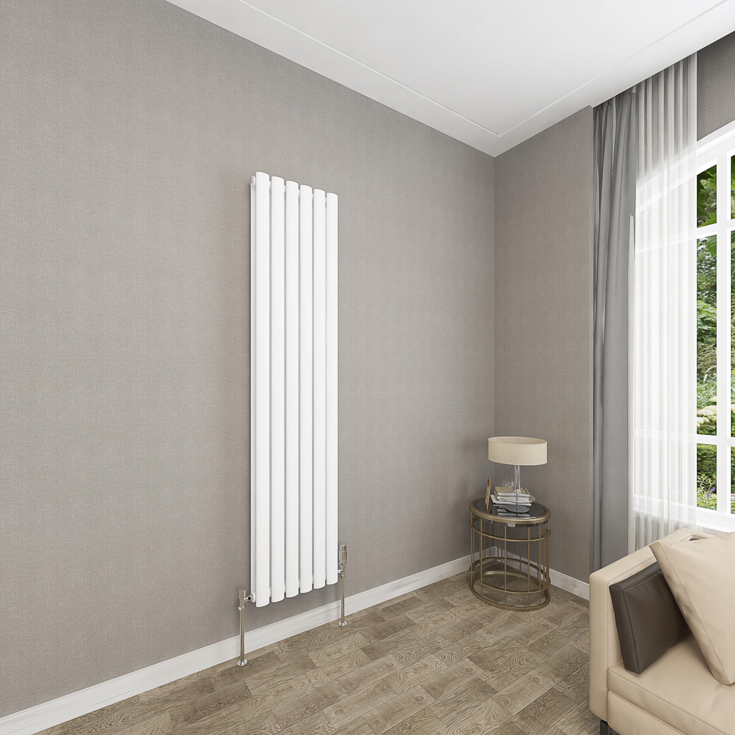 Sky bathroom | 1600x354mm - Modern White Vertical Double Panel Oval Column Radiator Central Heating Designer Radiator โ image 1
