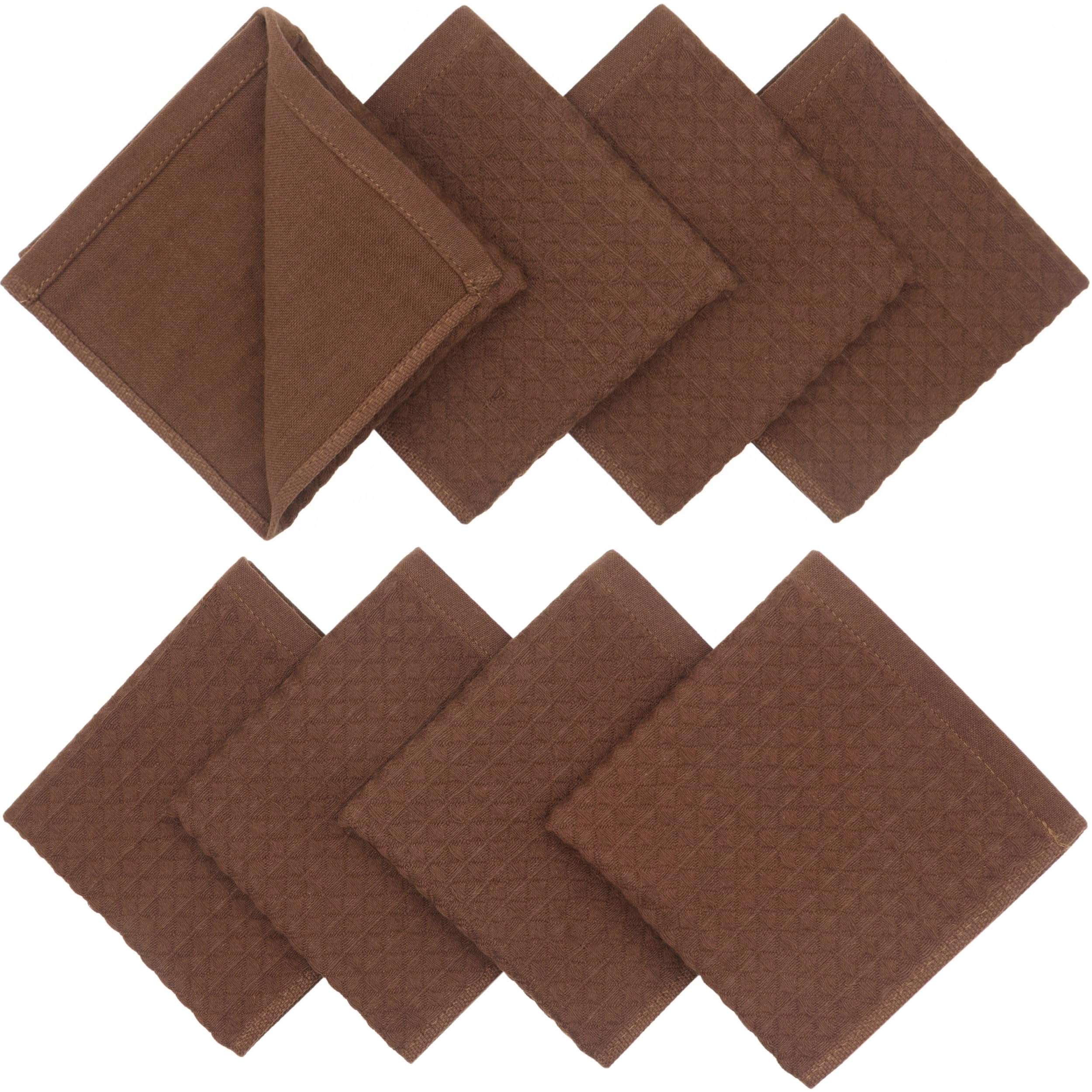 Trapos de limpieza de doble cubierta para lavar platos, trapos de algodón para platos, juego de 8, paños de lavado suaves y absorbentes para cocina, 12 x 12 pulgadas (marrón)