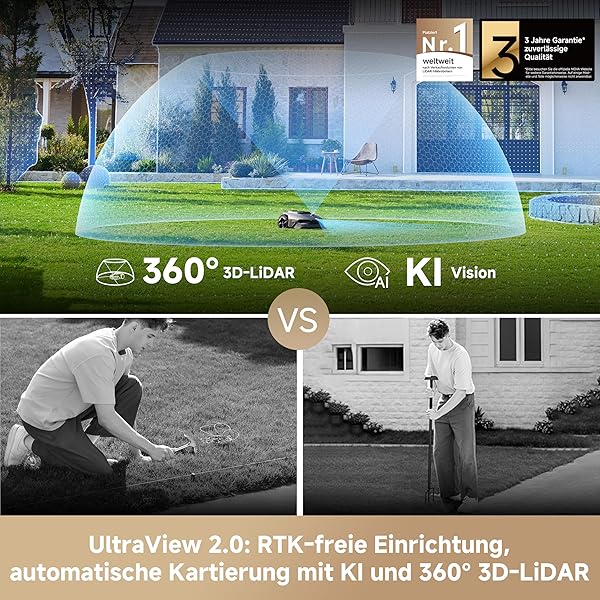 MOVA LiDAX Ultra 800 Mähroboter ohne Begrenzungskabel, Empf. 800 m², ohne RTK & automatische Kartenerstellung per 3D-LiDAR mit 360° & AI Vision, 5 cm Kantenschnitt, effiziente Wegeplanung in U-Form - 2