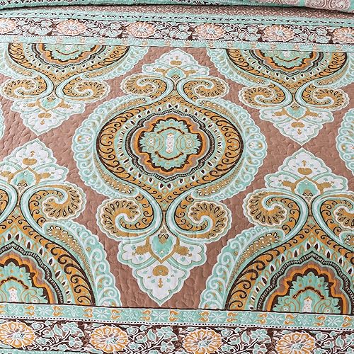 Miniatura 3 de NEWLAKE Juego de edredón de colcha de algodón, juego de colcha estampada reversible, patrón de diseño llamativo