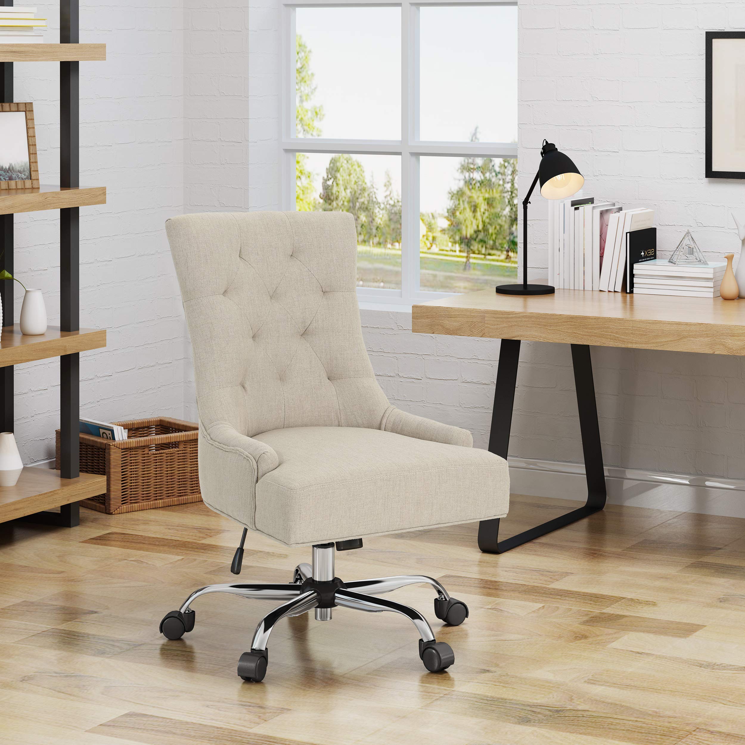 GDFStudio Great Deal Furniture Bagnold Home Office Fabric Desk Chair, Wheat