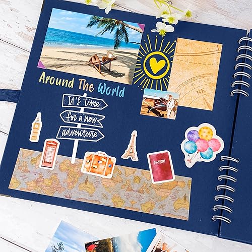 Vista 158 de Bstorify Álbum de recortes de 10 x 10 pulgadas, 70 páginas, protectores de esquina de papel kraft grueso negro, cierre de cinta, ideal para tus