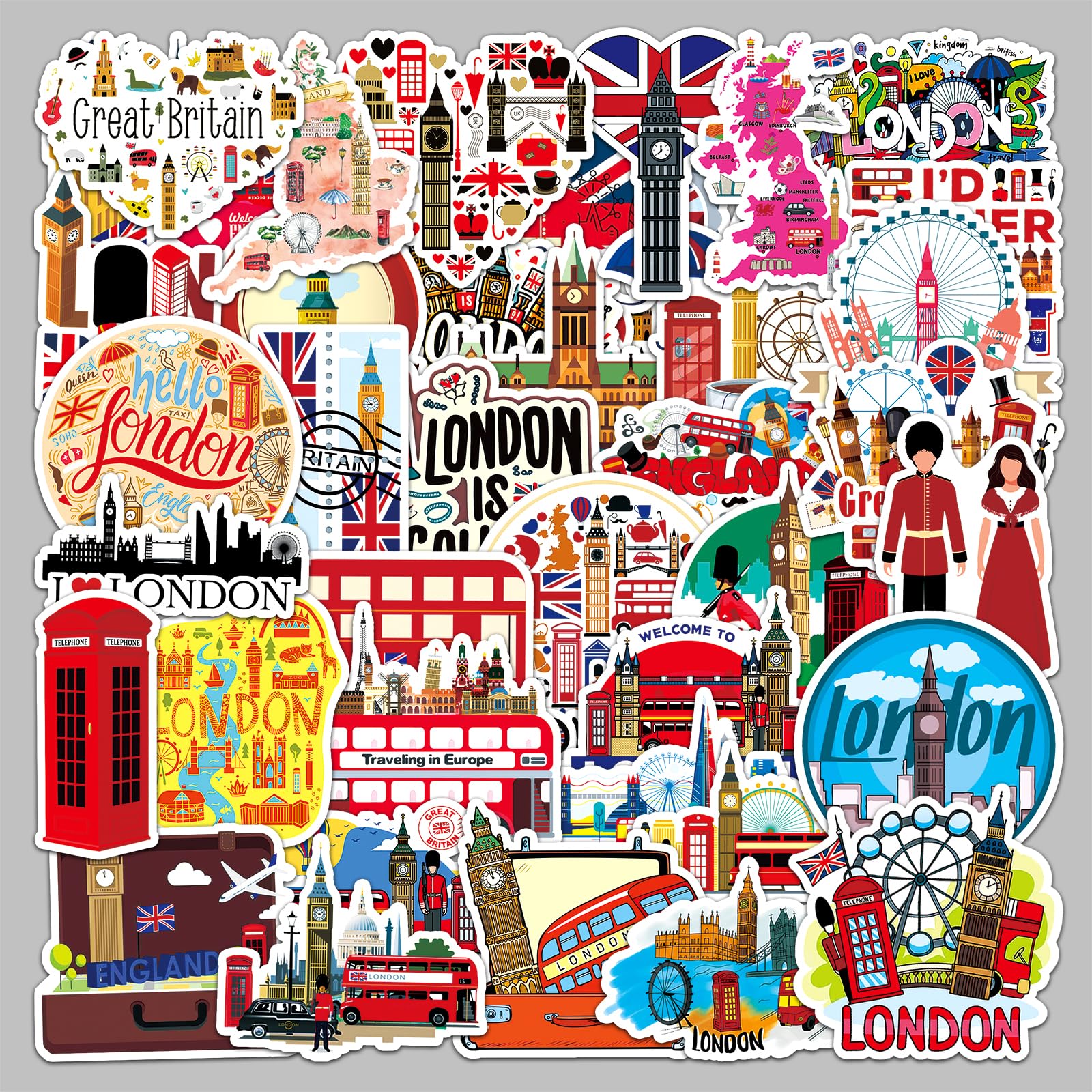 Lot De 2 Autocollants Vinyle En Forme De Cœur - Drapeau Londres Rétro - 10cm - Pour Voiture, Ordinateur, Valise, Frigo