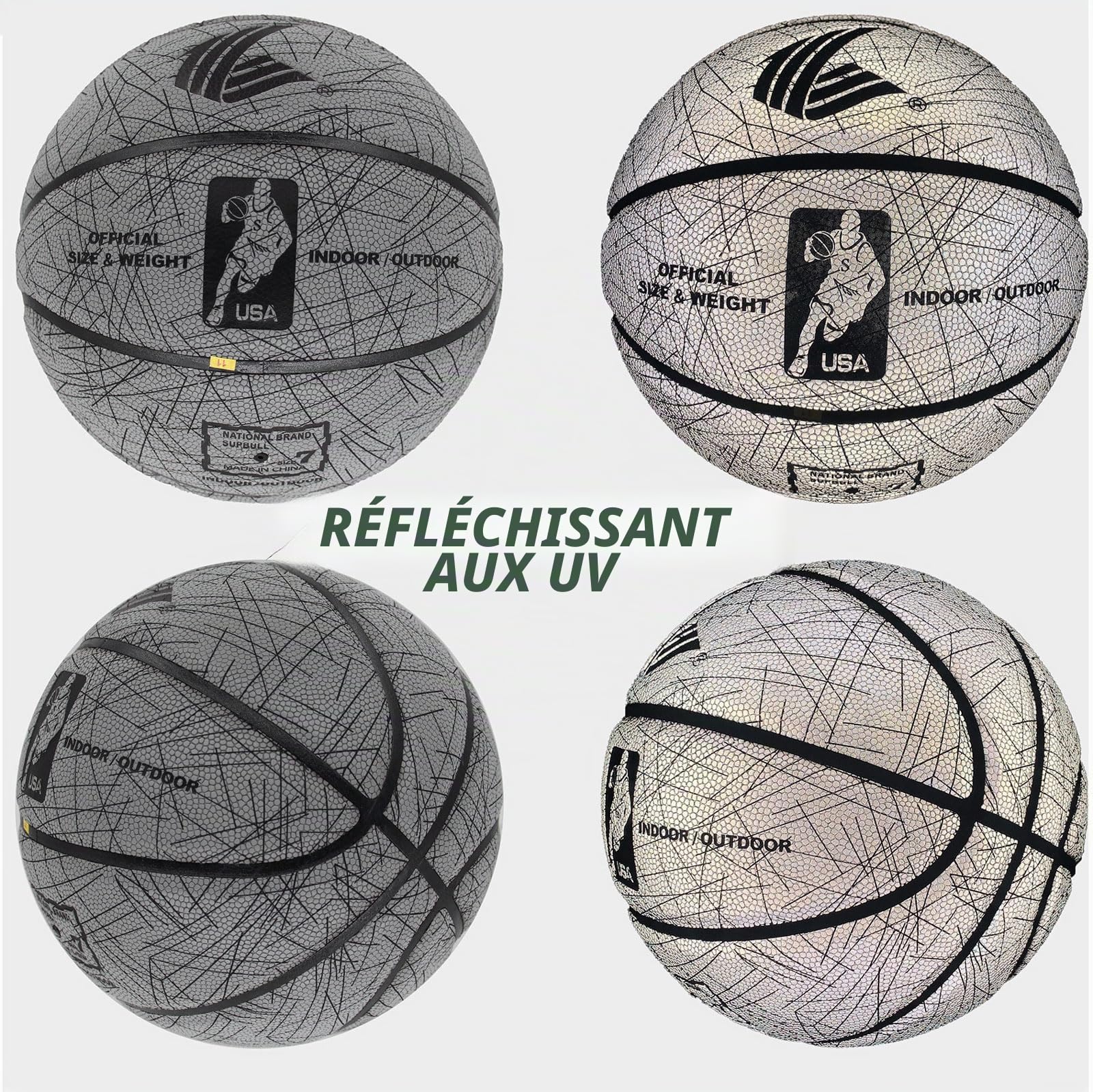 Ballon de basket-ball personnalisé, personnalisez votre nom, texte sur le basket-ball, cadeau de basket-ball phosphorescent, basket-ball réfléchissant, taille 7/6/5 d'entraînement standard de