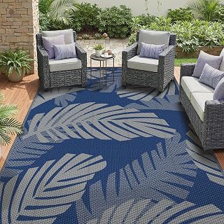 GENIMO Outdoor Rug, Waterproof Plastic Rugs for Patio, 6'x9' Bluegrey