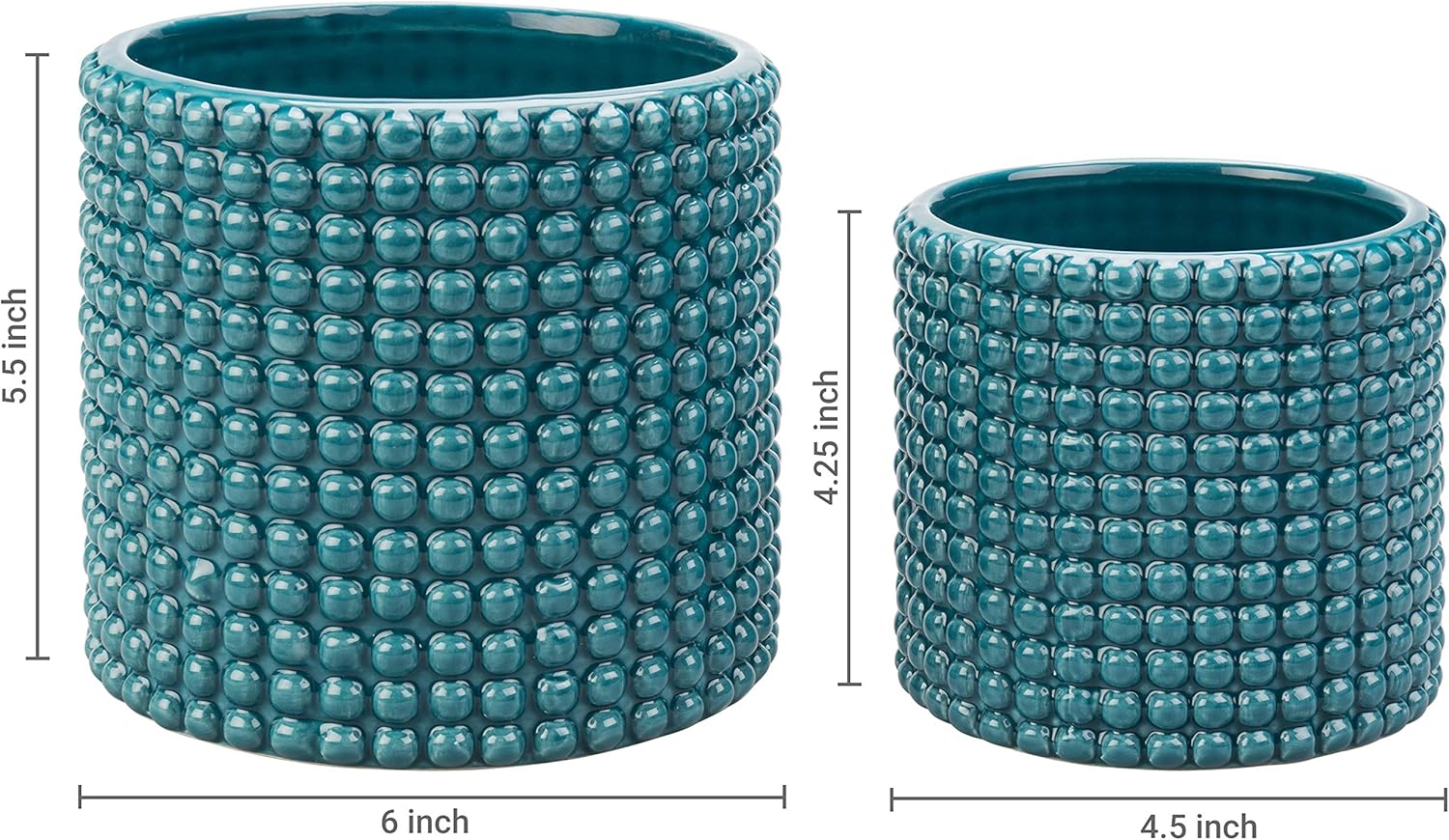 MyGift 6-Inch and 4.50-Inch Ceramic Round Planter Pots, Set of 2 Vintage-Style Turquoise Hobnail Succulent & Flower Containers