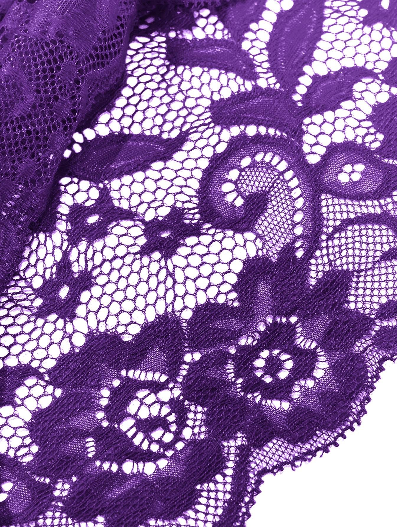 Lilosy Sexy Sheer Floral Lace Pajamas Lingerie Set High Waist Sleepwear Bra and Panty 2 Piece Nightwear: X-Large Bow Ties Purple