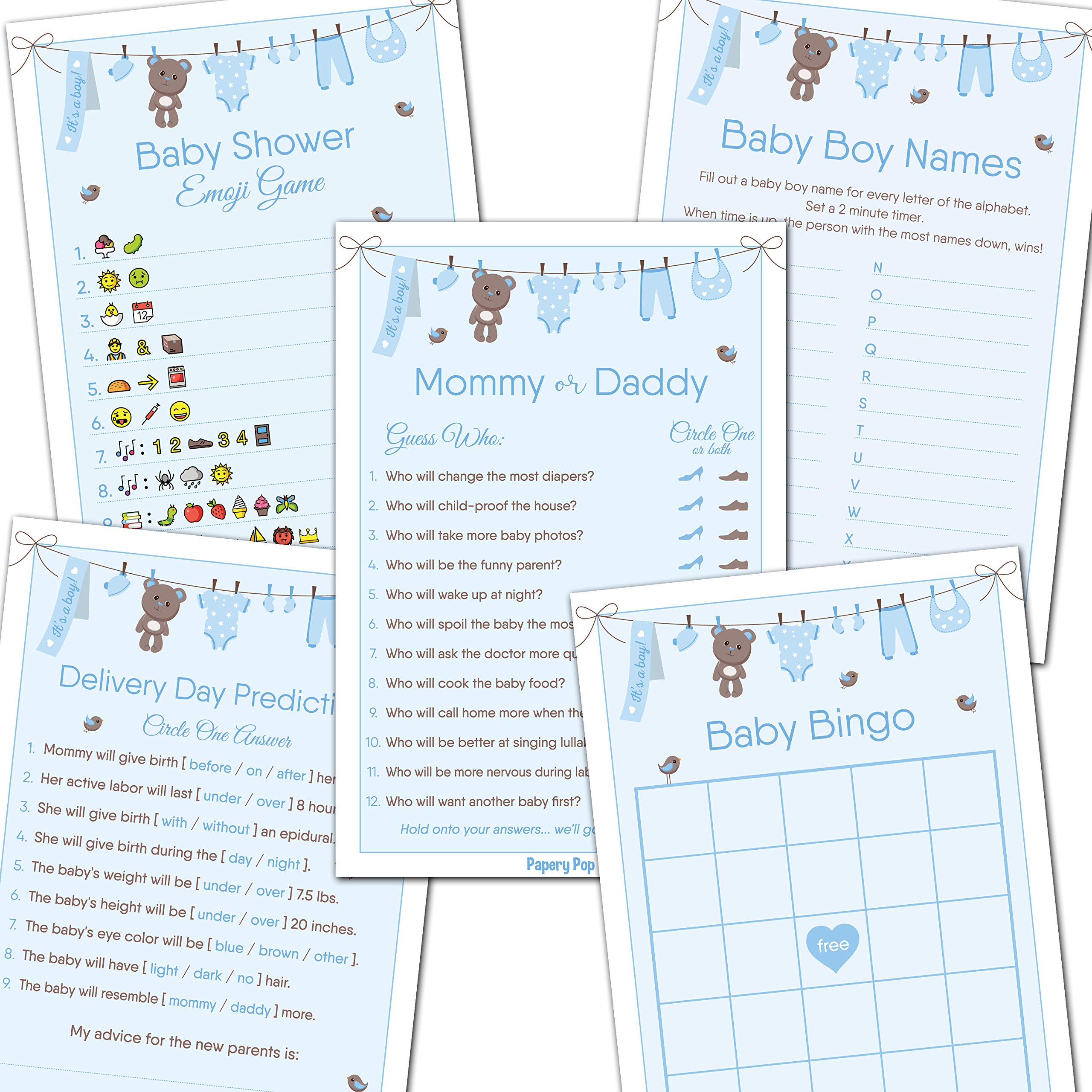 Amazon.com: Baby Shower Games for Boy - Set of 5 Activities for 50 Guests -  250 Cards Pack - Baby Shower Supplies : Toys & Games