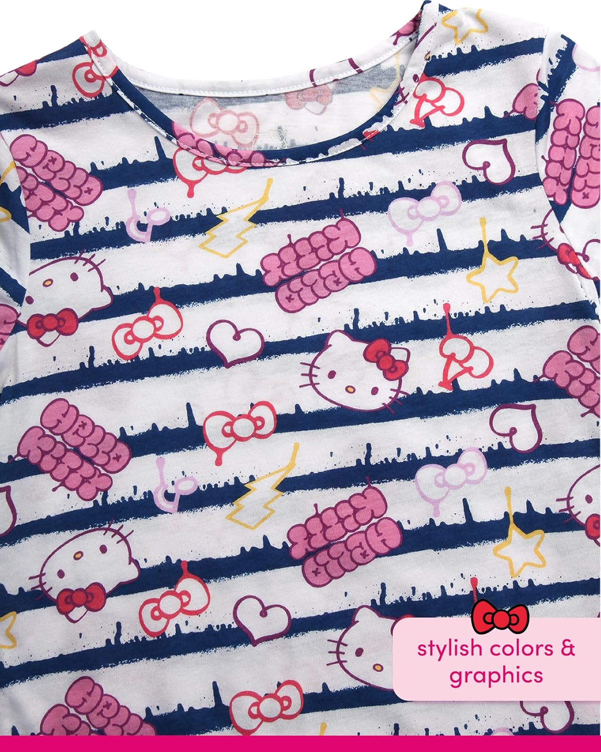 Hello Kitty Girls Shirts - 2 Pack Cotton Blend Short Sleeve Tops - Crewneck Cute Graphic Girls Tee Shirt Pack