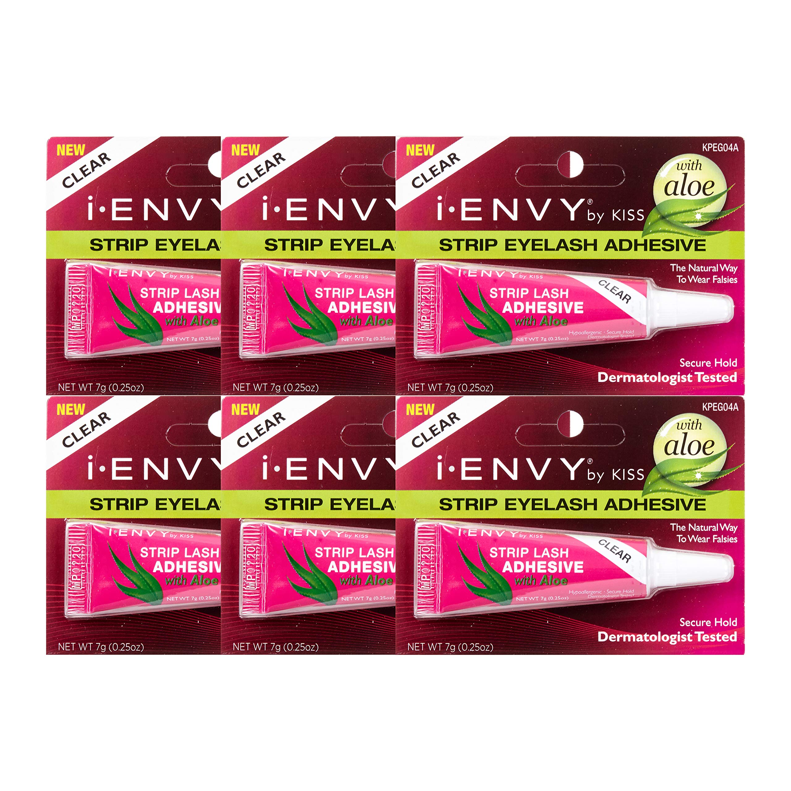 Kiss I Envy Clear 04 Eyelash Adhesive Strip With Alo 0.25 Ounce (7ml) (6 Pack)