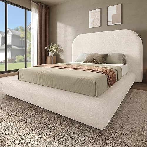 YITAHOME Base de cama tamaño King, plataforma tapizada de terciopelo con cabecero, cama de nube suave con estribo, esquinas redondeadas, fácil