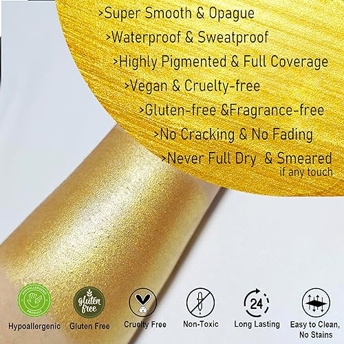 Miniatura 2 de CCBeauty Barra de pintura facial dorada metálica, barra de pintura de cuerpo completo mezclable, a prueba de sudor, impermeable, hipoalergénica,