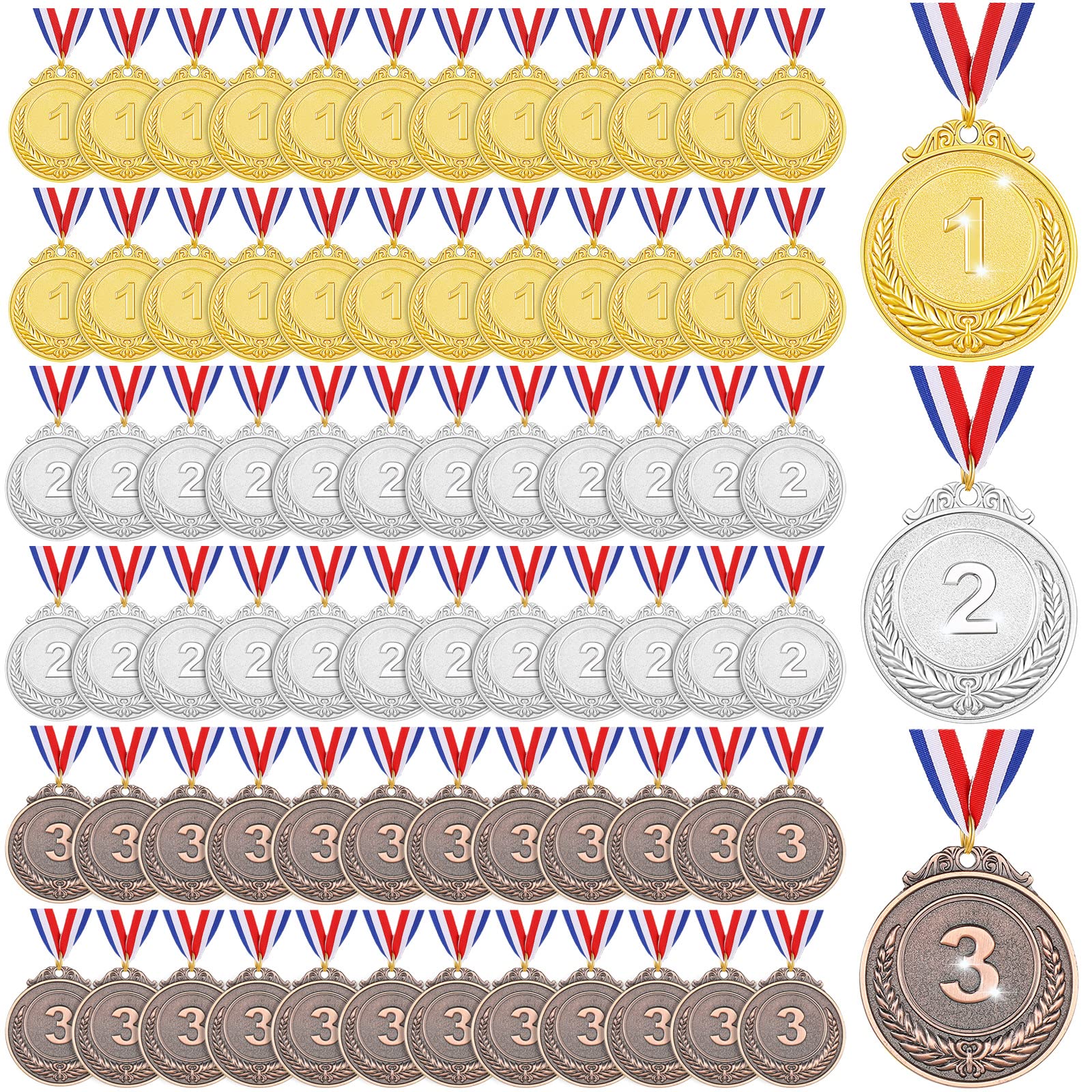 Sasylvia 72 Pcs Gold Silver Bronze Award Medals Winner Medals Metal Participation Medals with Neck Ribbon 1st 2nd 3rd Prize Medals for Adults Kids Competitions Soccer Sports Party Decoration, 2 Inch