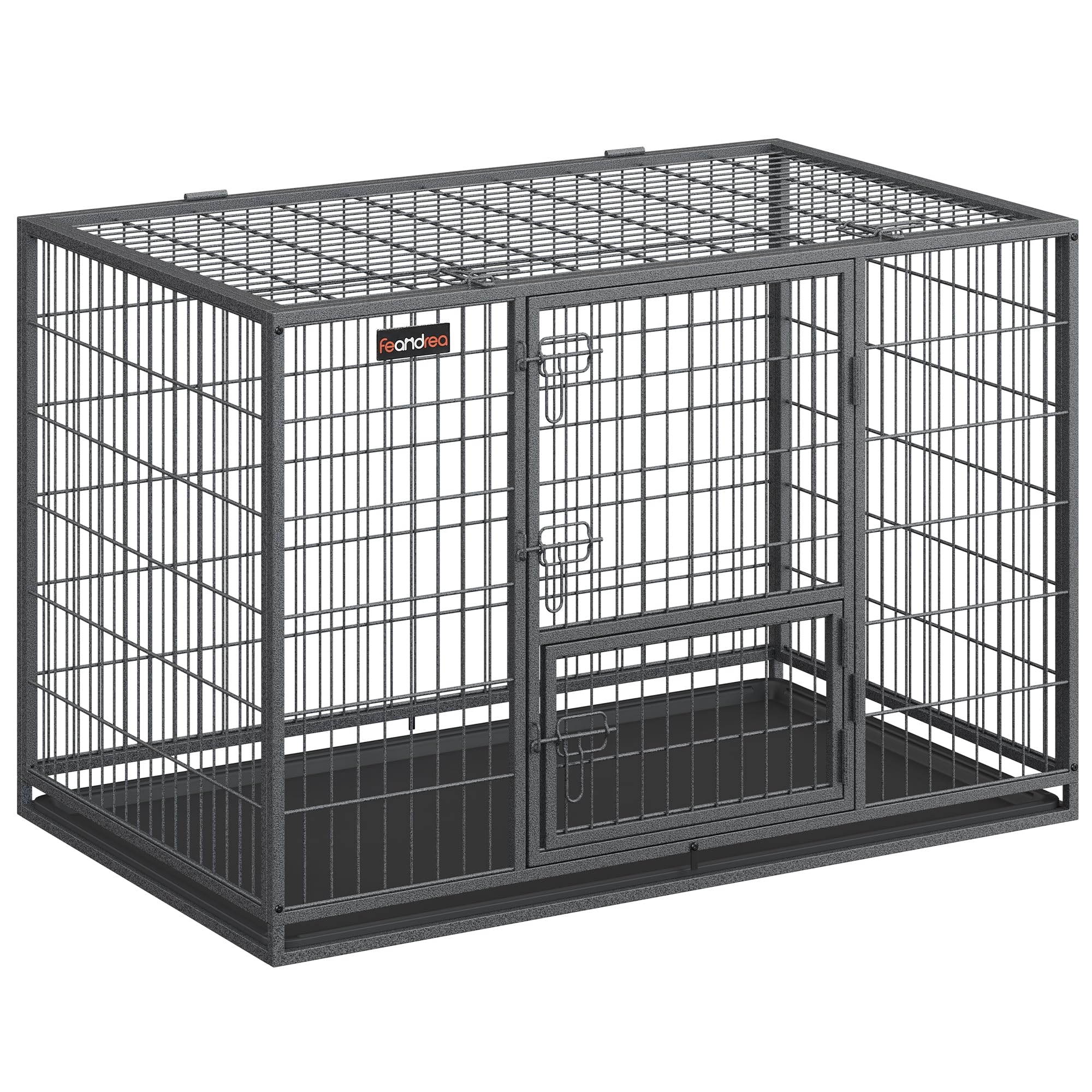 Feandrea Cage pour Chien Lourd, 122 x 74,5 x 80,5 cm, pour Chiens Moyens et Grands, Double Porte Amovible, XXL, Gris PPD003G01