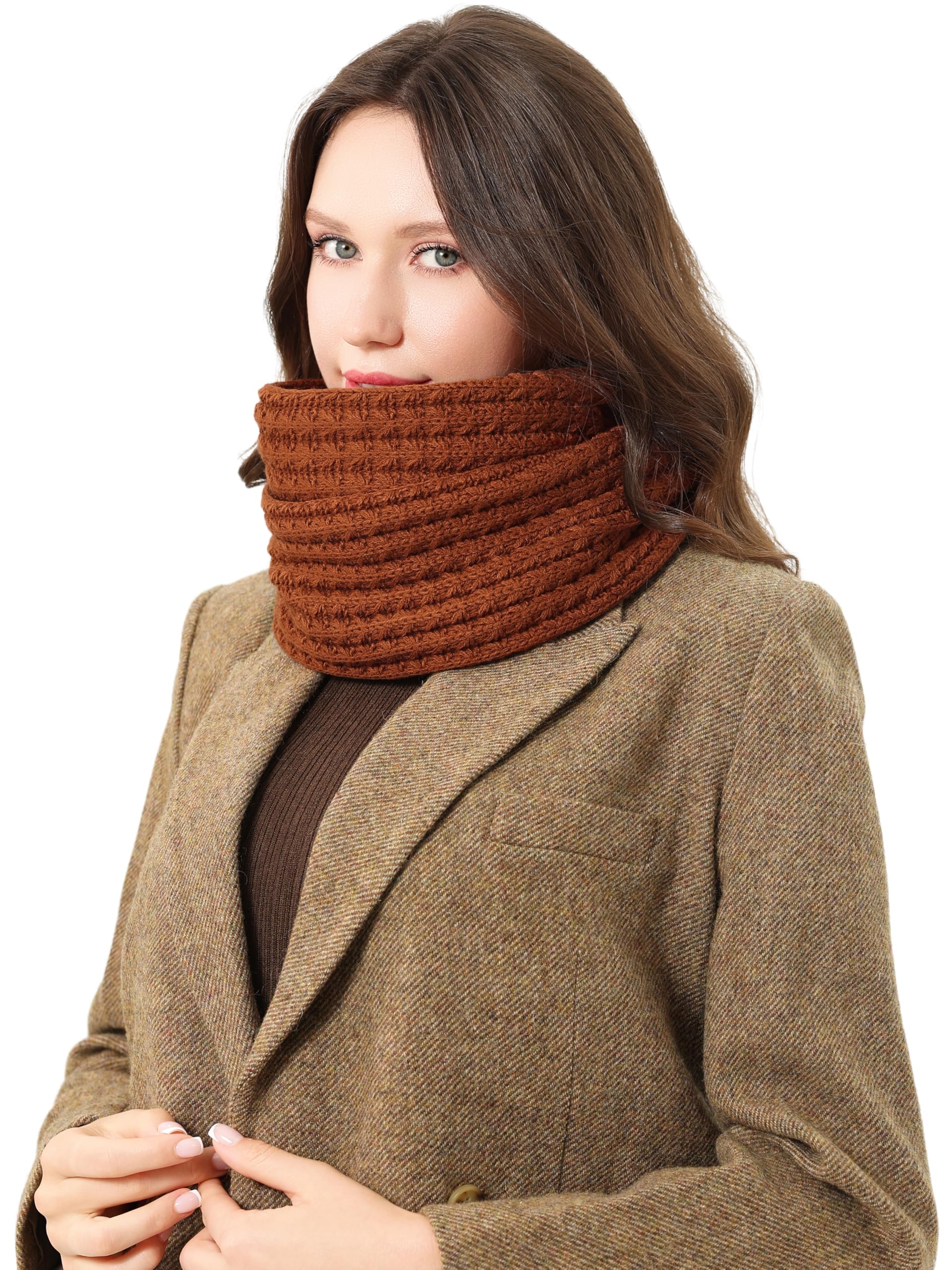 DonDon scarf for women uk winter scarf knitted scarf loop scarf tube scarf - Light brown