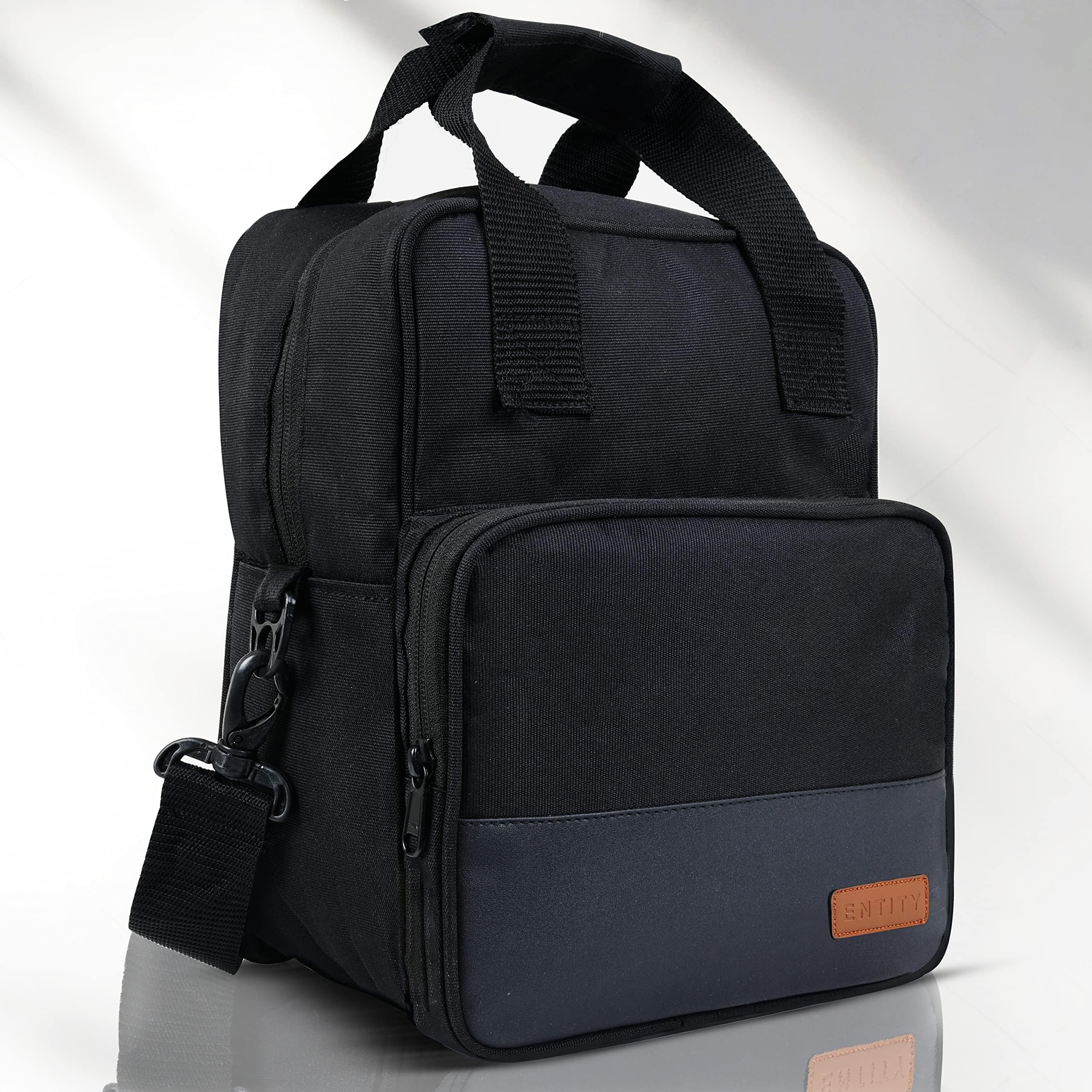 Martucci Entity Polyester Nyx Insulated Travel Lunch Tiffing Picnic Zipper Storage Bags for Office, School and College for Men, Women and Kids (Black)