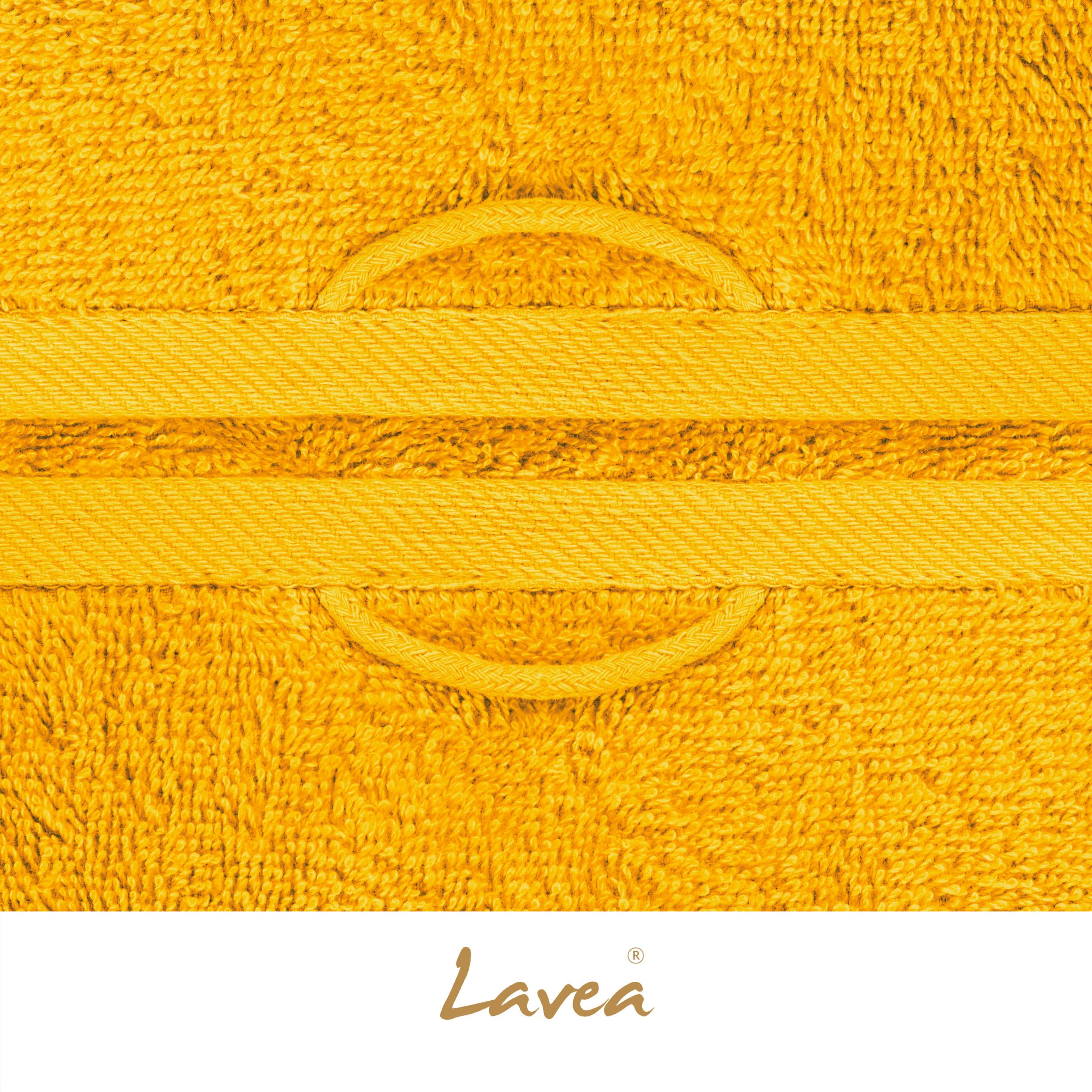 Lavea® Juego de 20 Guantes de Baño 15x21 cm de Rizo 100% Algodón - Suaves y Absorbentes – Manopla de Baño con Gancho para Casa, Hotel y SPA - Amarillo Colza