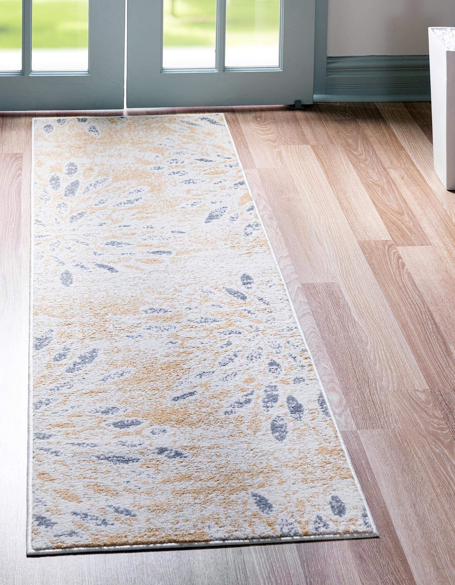 Rugs.com Charleston Collection Rug – 6 Ft Runner Yellow Low-Pile Rug Perfect for Hallways, Entryways