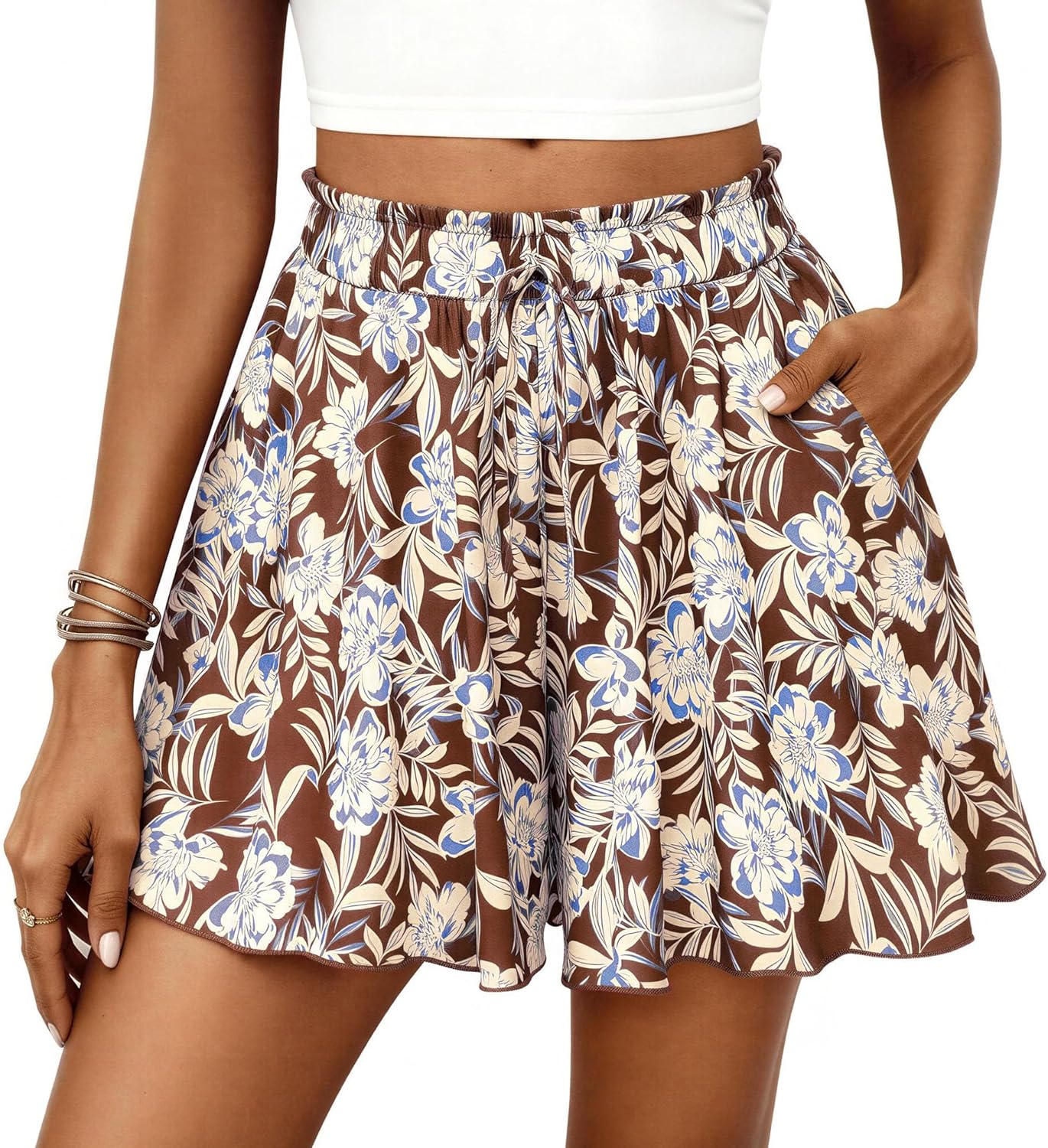 PRETTYGARDEN Women's Flowy Shorts Summer Fashion 2026 Beach Vacation Clothes Casual High Waist Wide Leg Ruffle Shorts