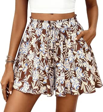 PRETTYGARDEN Women's Flowy Shorts Summer 2026 Beach Vacation High Waist Wide Leg Ruffle Shorts