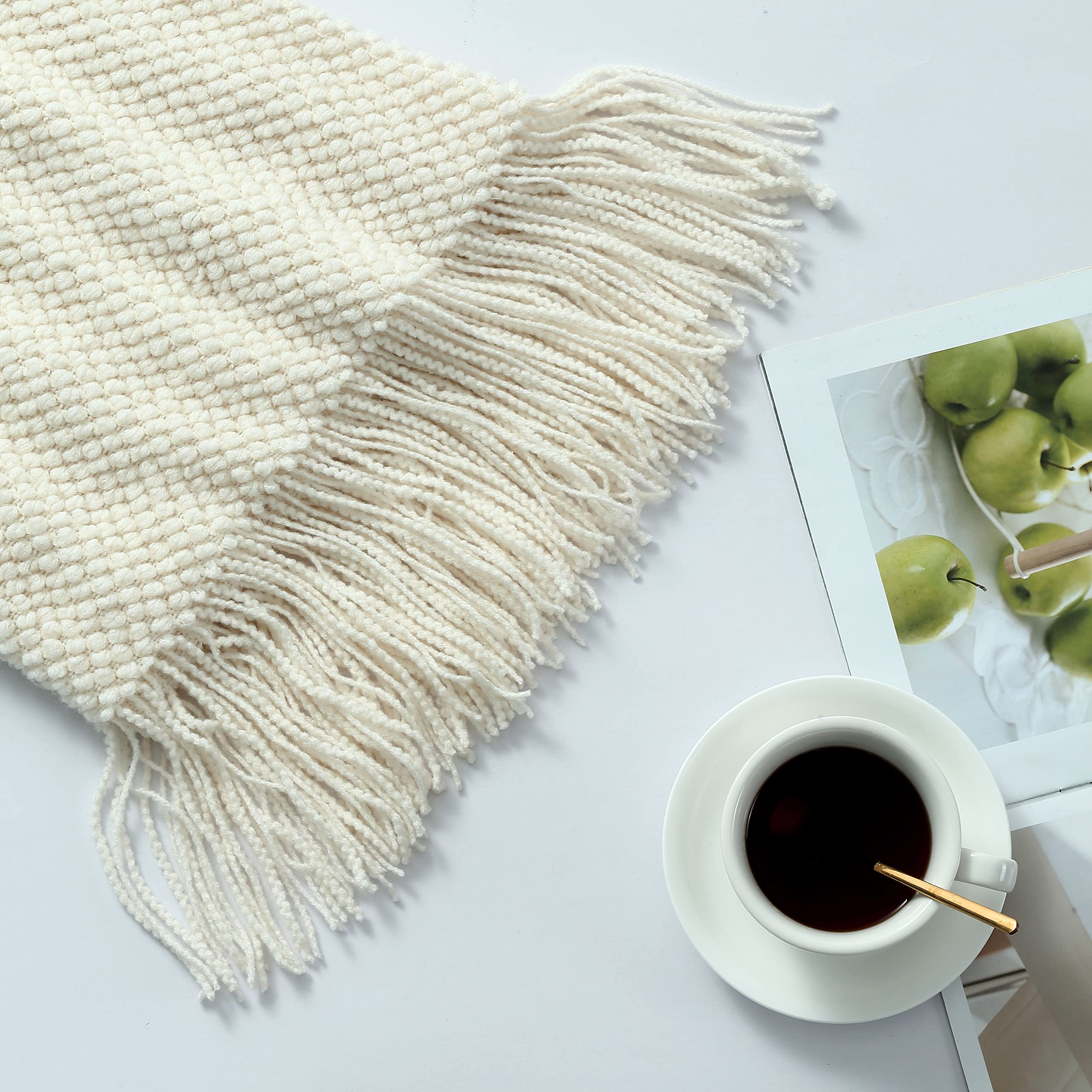 Uxcell Baumwoll-Strickdecke 127x152 Cm – Weich, Zopfmuster, Für Sofa & Couch, Als Wohndeko In Beige