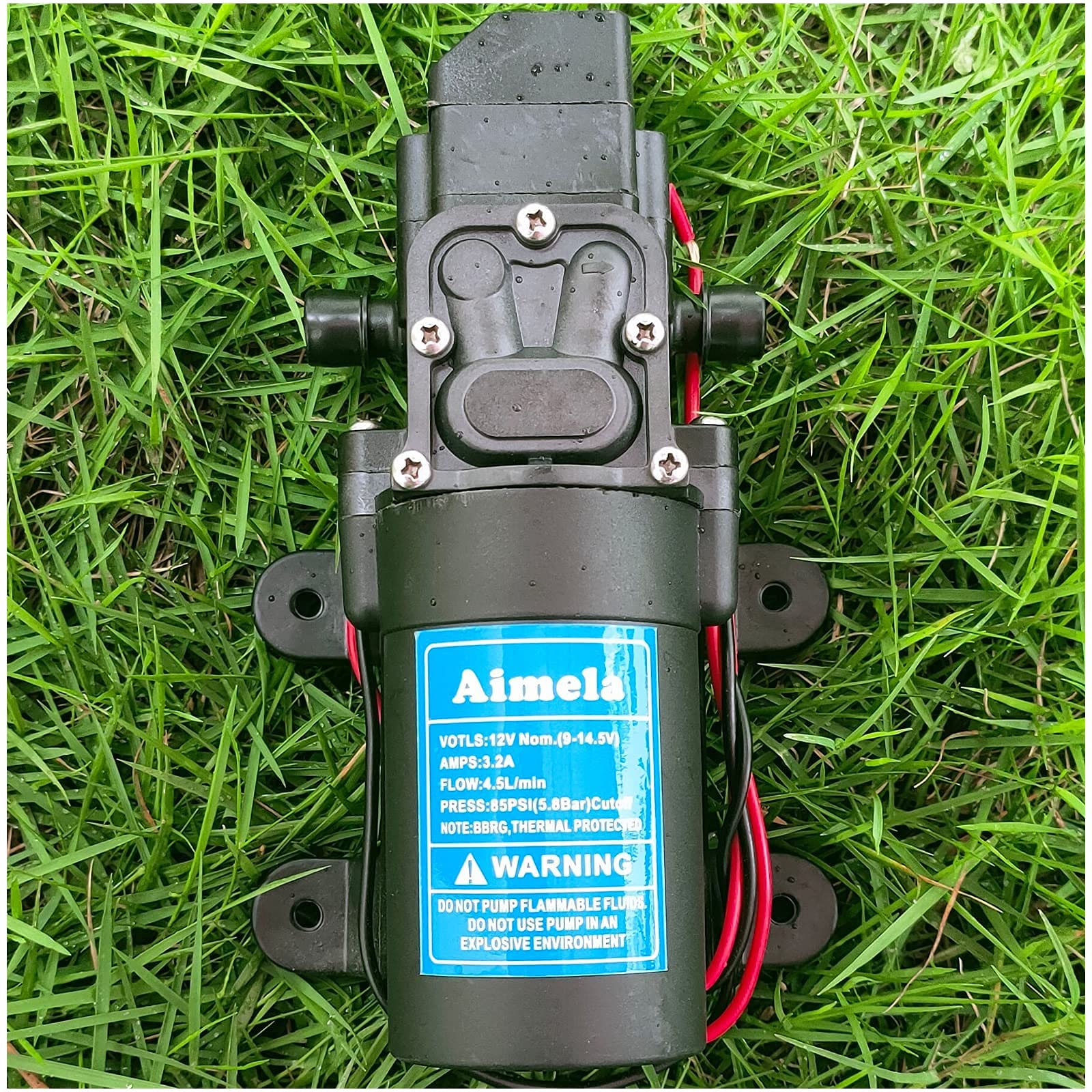 12 V DC Frischwasserpumpe mit 2 Schlauchklemmen, selbstansaugende Sprühpumpe mit Druckschalter, 12 Volt Hochdruck-Membranpumpe, 4,5 l/min 1,2 GPM, 85 PSI, verstellbar für Wohnmobil, Boot, Rasen