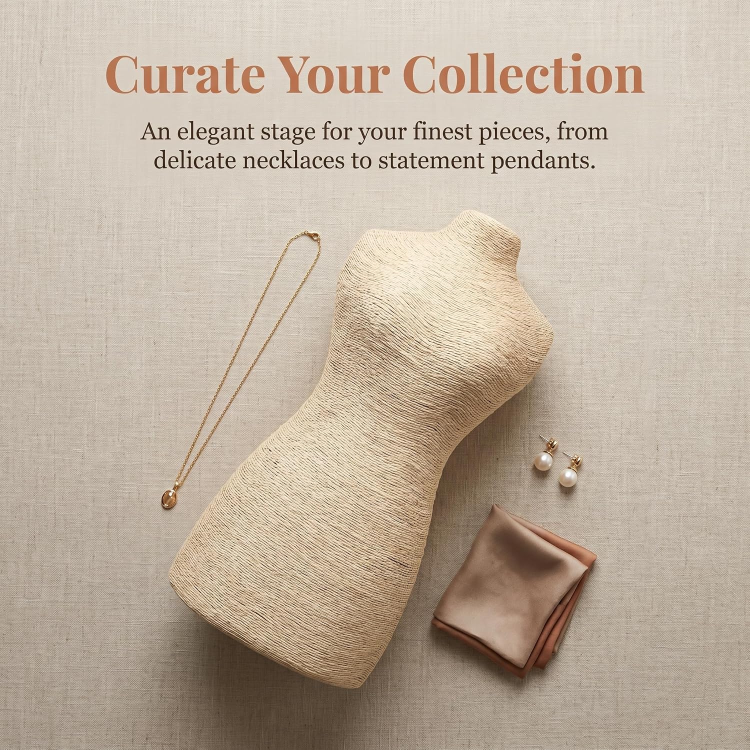 Dzrige Woven Jute Necklace Mannequin, Mini Mannequin Jewelry Display