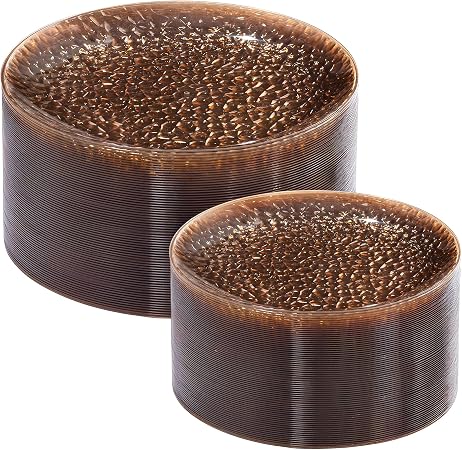 Rubtlamp 100Pcs Plastic Plates, Clear Brown Disposable Plates, Hammered Heavy