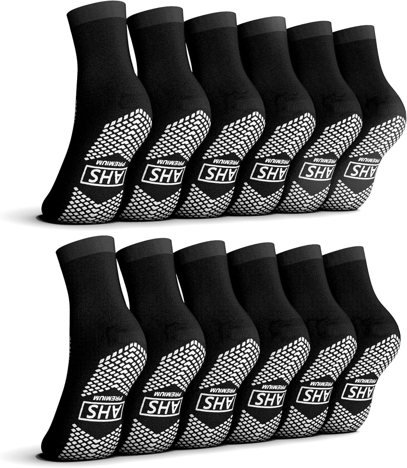 AMERICAN HOSPITAL SUPPLY Non-Slip Hospital Socks, Anti-Skid, Anti-Slip Gripper Socks for Medical or Home Use, Black, 6 Pairs