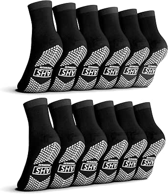 American Hospital Supply Non-Slip Hospital Socks, Black, 6 Pairs