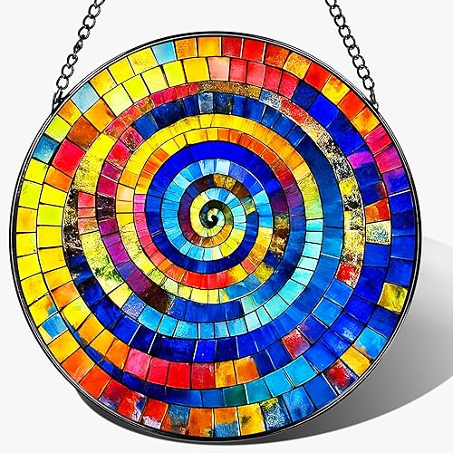 Stained Glass Window Hanging, Pauyadu 8 Inch Rainbow Spiral Stained