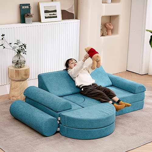 Miniatura 18 de jela Sofá infantil de lujo de 14 piezas, sofá modular para adultos, juego de casa de juegos para bebés pequeños, sofá modular de espuma para juegos,