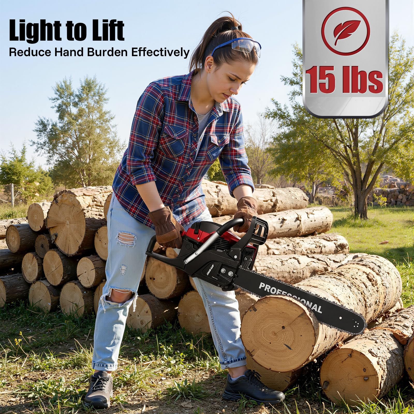 Motosierra de gasolina de desplazamiento de 58 cc, 2400 W, longitud de la cadena 50 cm, diámetro máximo de corte 50 cm, arranque de tracción automático, para cosecha de madera, jardinería y corte de